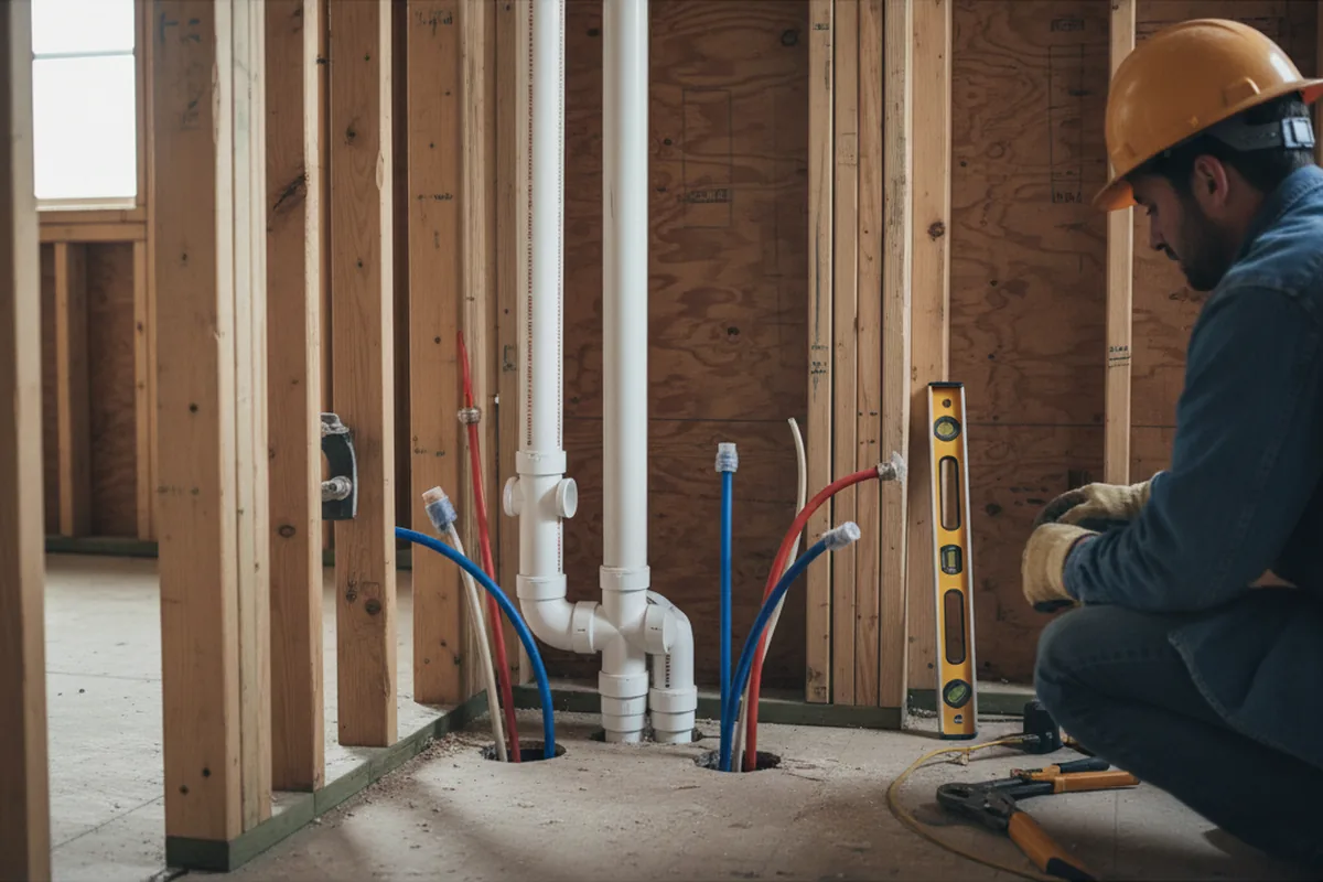 Drain and supply rough-in during Sump Pump Repair in Tremont